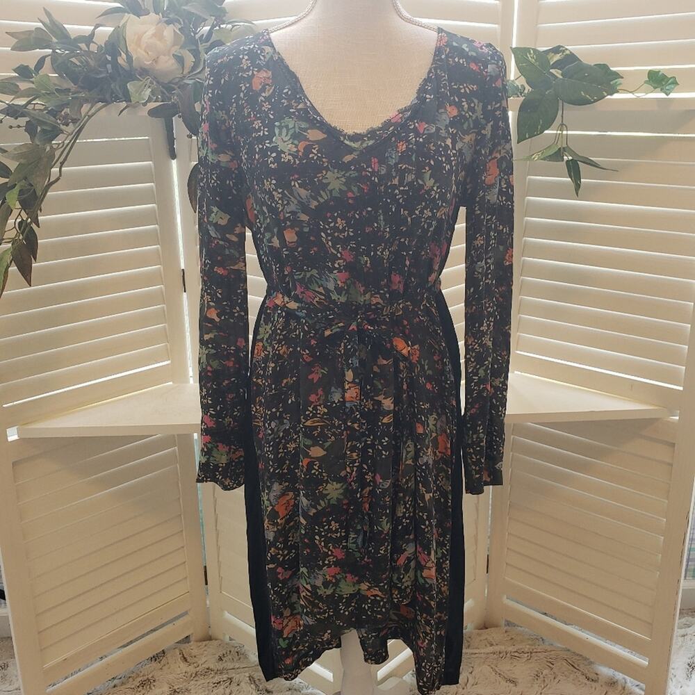 ZADIG & VOLTAIRE TIE FRONT BLACK MULTI COLOR FLORAL SIZE SMALL